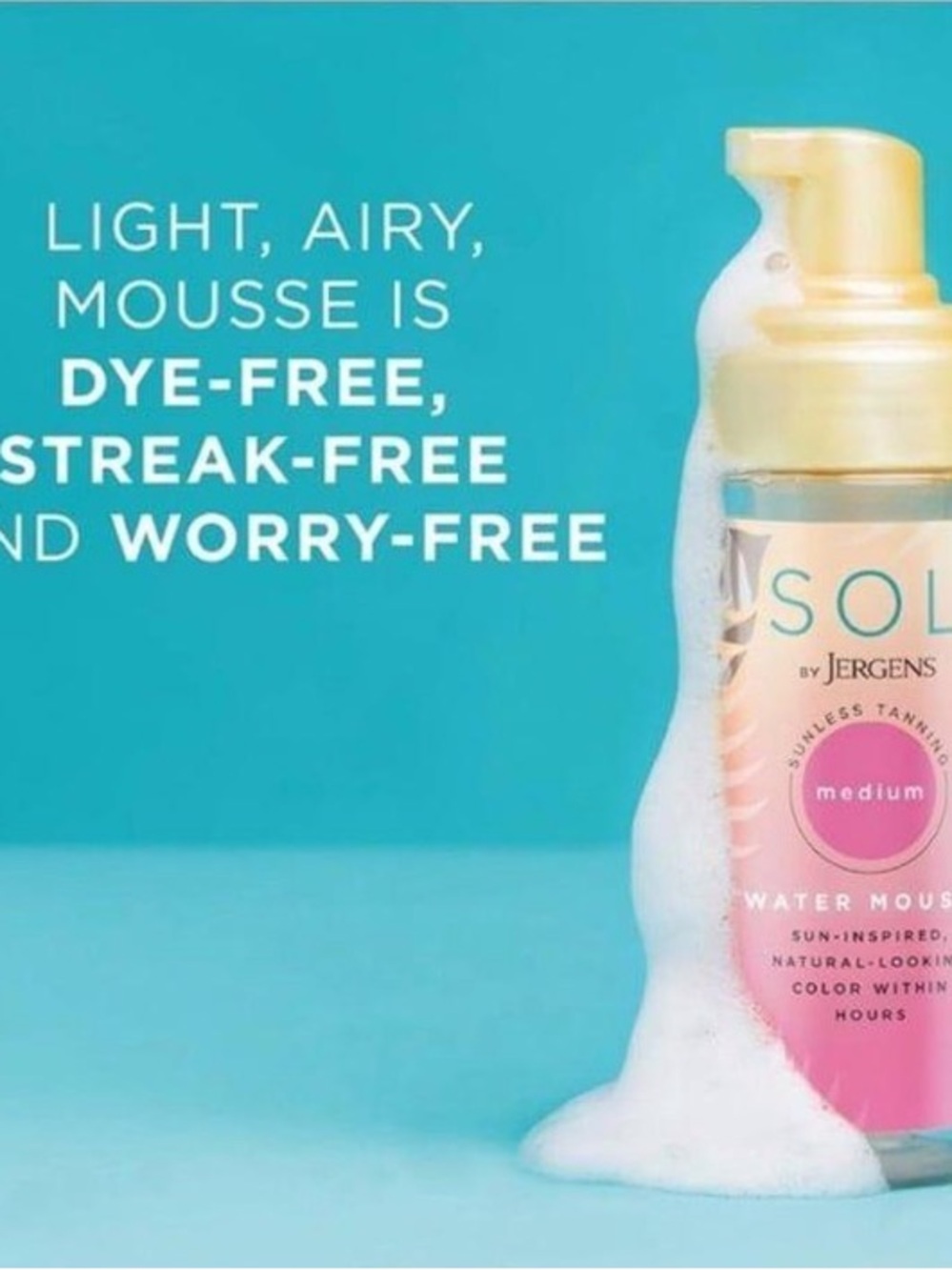 SOL by Jergens Water Mousse Self-Tanner sunless tanner MEDIUM NEW! NATURAL LOOK
